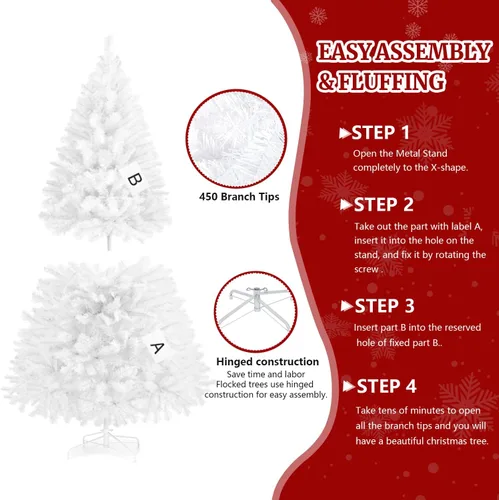 Vista 7 de Árbol de Navidad artificial preiluminado blanco de 4 pies, árbol de Navidad falso