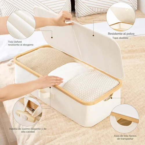 Vista 3 de StorageWorks Paquete de 2 Cajas de Almacenamiento Debajo de la Cama con Marco de Bambú, Contenedor Debajo de la Cama con Tapa Abatible de 42L