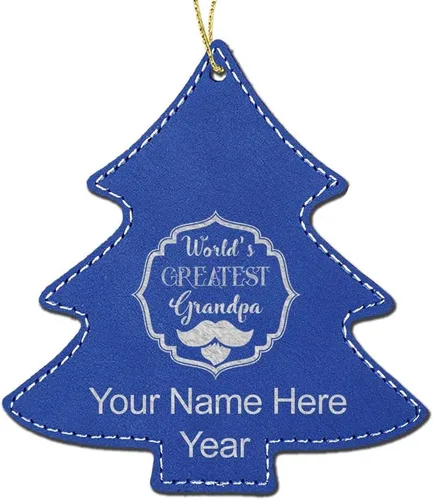 Vista 6 de LaserGram Adorno de Navidad personalizado, el abuelo más grande del mundo, piel sintética, idea de regalo grabada con láser personalizado