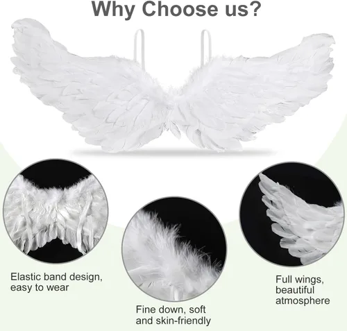 Vista 5 de Yamgqus Alas de ángel, alas de ángel y halo para adultos y niños, disfraces de ángel para mujeres y niñas para Halloween, Navidad, fiesta de carnaval