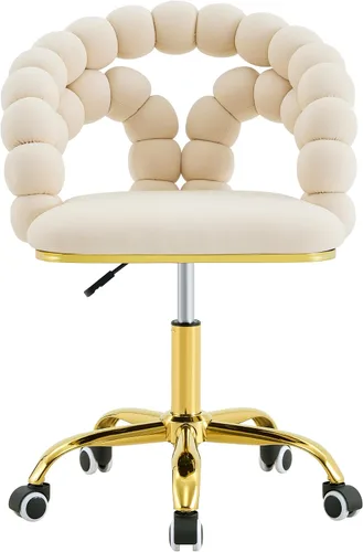 Vista 6 de Velvet Swivel Desk Chair with Bubble Back, Adjustable Height Computer Chair with Gold Metal Base, Modern Rolling Vanity Chair for Home Office (Beige)