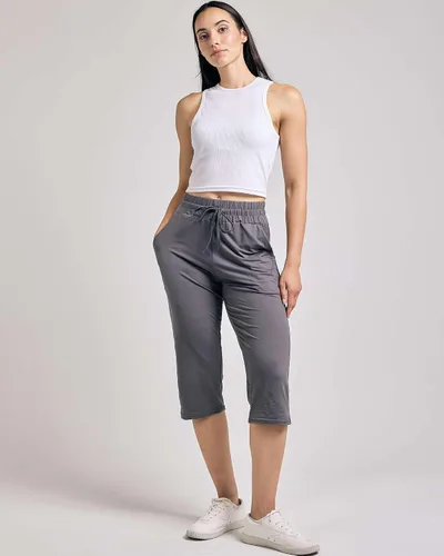 Vista 6 de Real Essentials 3-Pack Women's Capri Open Bottom Soft Sweatpants with Drawstring (Available in Plus Size)