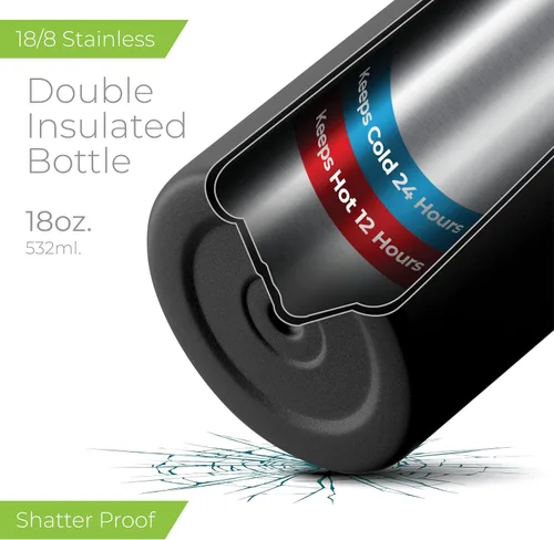 Vista 3 de SIPX™ Botella de Agua Aislada de 18 oz con 3 Tapas – Acero Inoxidable a Prueba de Fugas, Triple Aislamiento – Frío 24 Horas/Caliente 12 Horas