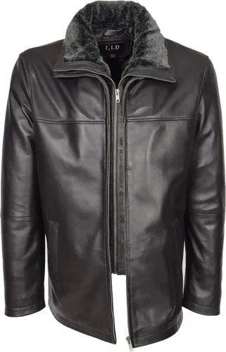 Vista 3 de Chaqueta de cuero real para hombre negro extraíble cuello hasta la cadera - William