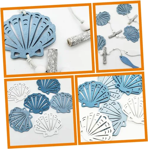 Vista 4 de 12pcs estilo mediterráneo festoneado adornos océano decoración de madera decoración del hogar conjunto