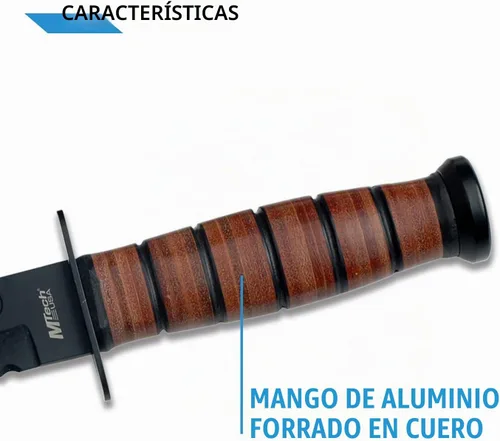 Vista 4 de MTECH USA M-tech USA - Cuchillo de supervivencia de acero inoxidable acanalado de cuero, marrón, pequeño