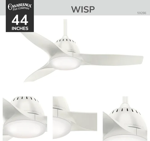 Vista 8 de Casablanca Wisp - Ventilador de techo interior con luz LED y control remoto, pequeño, acabado blanco fresco