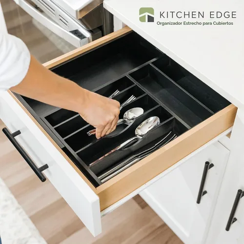 Vista 2 de KitchenEdge Organizador Premium de Cubiertos, Vajilla y Utensilios para Cajones de Cocina, Grado Comercial Apto para Alimentos, Expandible de 10.5 a