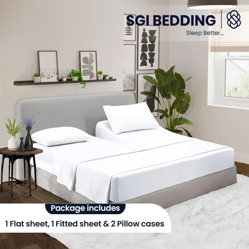Vista 2 de SGI bedding Sábana Queen de 28" con Parte Superior Dividida Flex Head, 100% Algodón Egipcio, Cuenta de Hilos 1000, Sábana Superior Flex para Cama