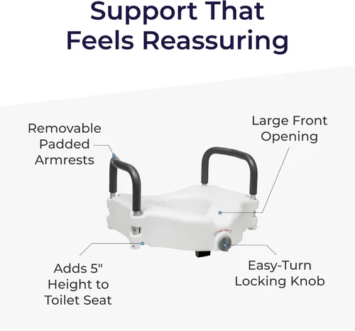 Vista 12 de Drive Medical RTL12027RA Asiento elevado para inodoro con brazos acolchados extraíbles, asiento estándar Raised Toilet Seat Offers Removable