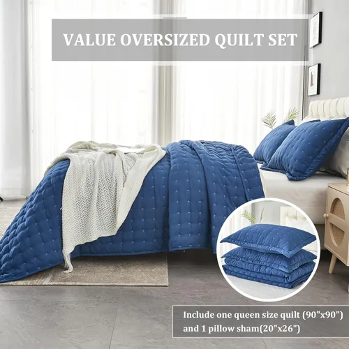 Vista 5 de OFIXI Juego de ropa de cama de tamaño Queen con fundas de almohada, colcha ligera y suave, funda de edredón de microfibra prelavada, colcha de cama