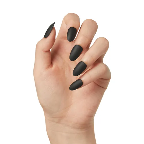 Vista 2 de imPRESS Uñas postizas a presión de color, Halloween, sin necesidad de pegamento, negras, almendra mediana, 33 unidades.