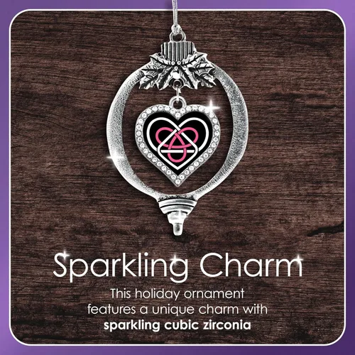Vista 5 de Inspired Silver - Red Merry - Adorno de Navidad plateado - Adorno de árbol de Navidad con dije de corazón con circonita cúbica - Decoración colgante