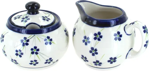 Vista 13 de Set de crema y azúcar de ballina de cerámica polaca Blue Rose