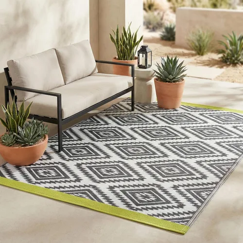 Vista 35 de Fab Habitat - Alfombra de exterior azteca, impermeable, resistente a la decoloración, sin arrugas, plástico reciclado de primera calidad, a rayas