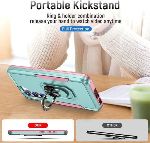 Vista 3 de Funda protectora diseñada para Galaxy S23 con soporte, a prueba de caídas militares, a prueba de golpes, a prueba de polvo, para Samsung S23, rosa