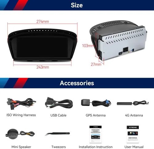 Vista 8 de XTRONS Estéreo de coche Android 14 de 8.8 pulgadas para BMW Serie 3 E90-E93/5 Serie E60 E61 M5 (2005-2008) Sistema CCC, pantalla táctil IPS 4+64GB
