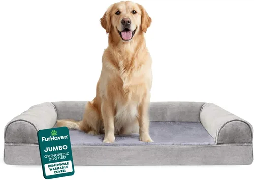Vista 35 de Furhaven - Cama ortopédica para perros, estilo sofá, acolchada, con funda extraíble y lavable, marrón tostado, tamaño jumbo (XL)