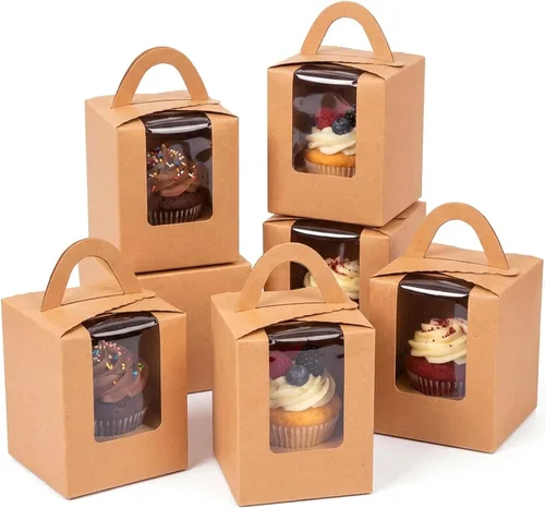 Vista 10 de qiqee Cajas para magdalenas verdes, soportes individuales desechables para magdalenas, 50 piezas, cajas individuales para magdalenas con ventana