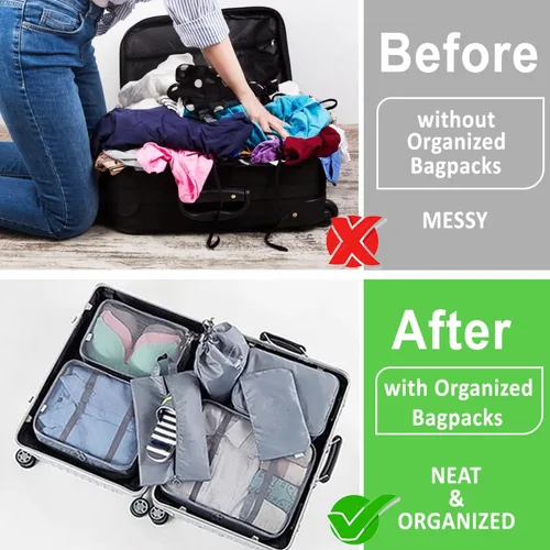 Vista 7 de Juego de 8 cubos de equipaje Organizadores de equipaje para maletas Cubos organizadores de viaje para accesorios de viaje Organizador de equipaje
