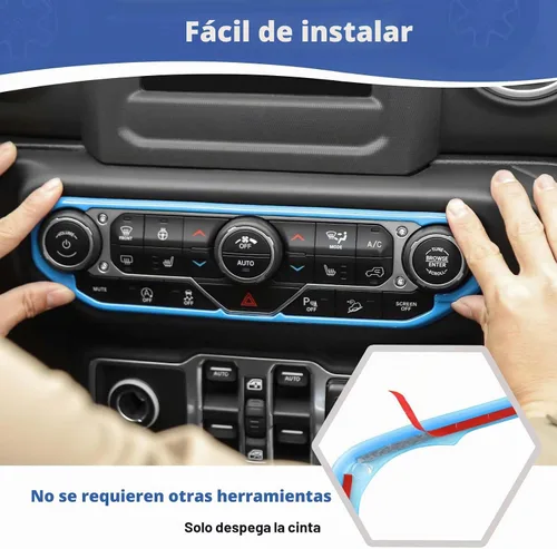 Vista 6 de RT-TCZ para Wrangler JL Cubierta de interruptor de aire acondicionado centro del tablero Trim Marco Azul bebé para Jeep Wrangler JL JLU Gladiator JT