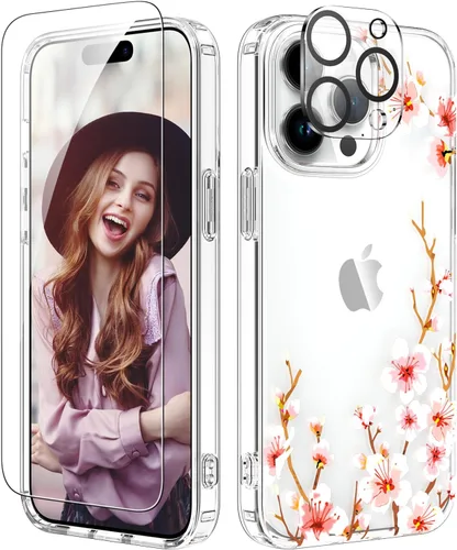 Vista 7 de ZQWY Funda compatible con iPhone 14/iPhone 13, estética transparente con diseño con protector de pantalla, protector de lente de cámara, a prueba