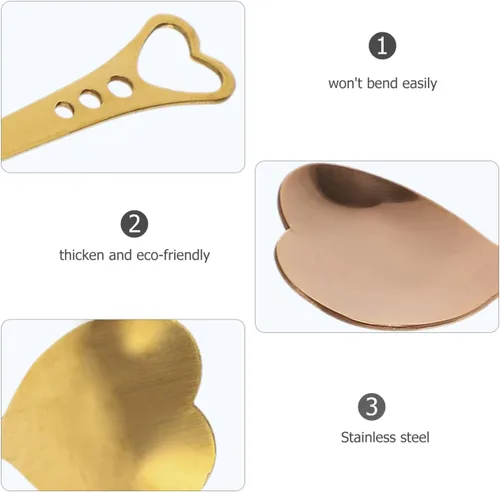 Vista 8 de DOITOOL Juego de 2 cucharas de postre en forma de corazón, de acero inoxidable de 5.62 pulgadas, chapadas en oro, cucharas pequeñas para helado