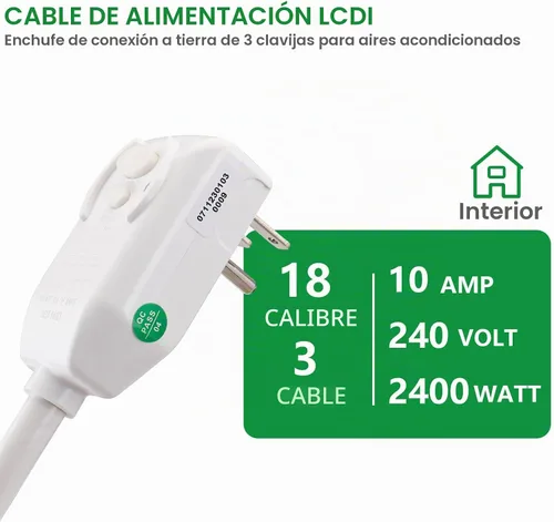 Vista 2 de Wengart Cable de alimentación LCDI de 240 V y 10 amperios para aire acondicionado, cable de CA de repuesto resistente de 2400 W con enchufe NEMA