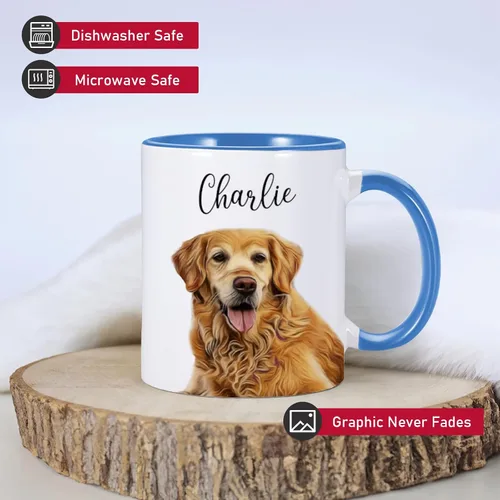 Vista 4 de Taza de café de cerámica personalizada de 11 onzas para perros, papá y amantes, incluye foto de mascota y nombre