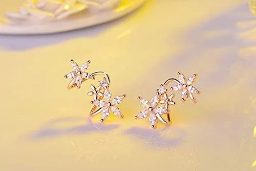 Vista 2 de Aretes tipo dormilona chapados en plata de ley con circonita cúbica para mujeres y niñas, para cartílago, trepador, circonita cúbica, clip