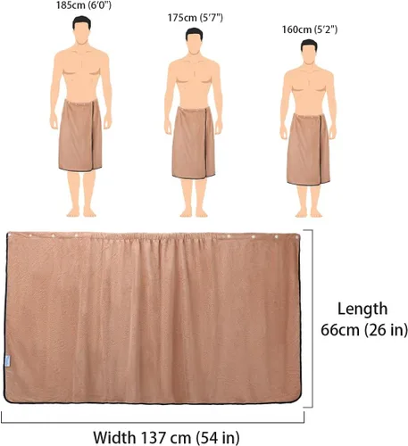 Vista 3 de kilofly 2 toallas de baño ajustables para hombre con cierre a presión, 26 x 54 pulgadas Azul y caqui