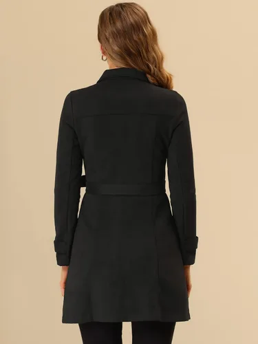Vista 4 de Allegra K Gabardina vintage de gamuza sintética para mujer, con cinturón y cinturón de un solo pecho