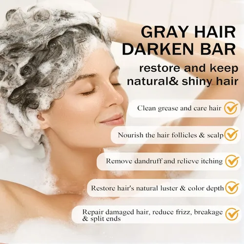 Vista 4 de Champú de barra inversa de cabello gris, jabón negro para barba de cabello gris con ingredientes naturales, barra inversa de jabón de melena gris