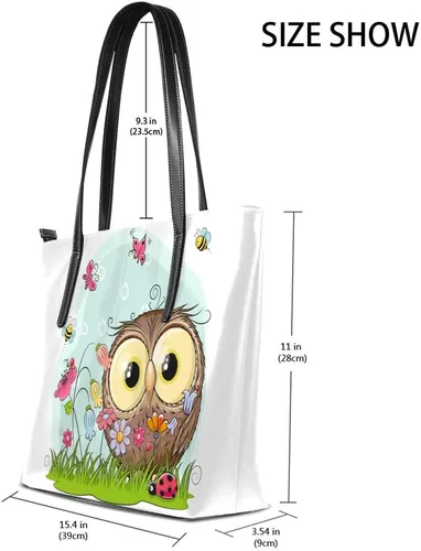 Vista 2 de Grandes bolsas de mano de cuero de la PU de las mujeres de la moda linda de dibujos animados búho bolsos bolso del comprador bolso casual