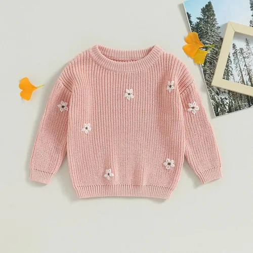 Vista 2 de Karwuiio Suéter de punto para bebé, niña, niño, cuello redondo, manga larga, sudadera para otoño e invierno