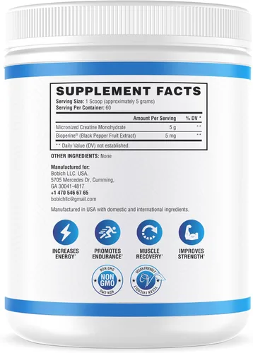 Vista 2 de NutraScience - Monohidrato de creatina en polvo con BioPerine, apoya el crecimiento y la recuperación muscular magra, 60 porciones, 5000 mg por