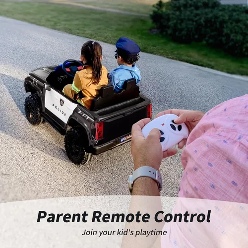 Vista 6 de Hikiddo Coche eléctrico de policía para niños de 2 plazas, juguete de paseo de 24 V 10 AH para niños grandes con control remoto, motores de 4 x 200