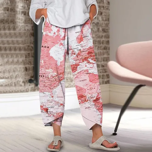 Vista 2 de FEDULKSTORE Pantalones de pierna ancha de algodón y lino para mujer, pantalones palazzo casuales de verano de cintura alta, pantalones holgados
