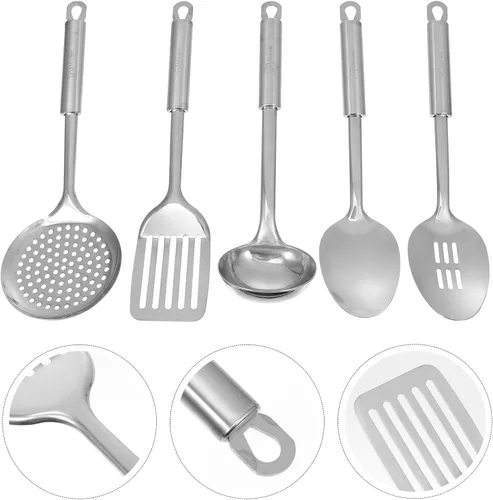 Vista 7 de BESPORTBLE Utensilios de cocina de acero inoxidable resistentes al calor con diseño ergonómico para cocinar en casa y almacenamiento ordenado