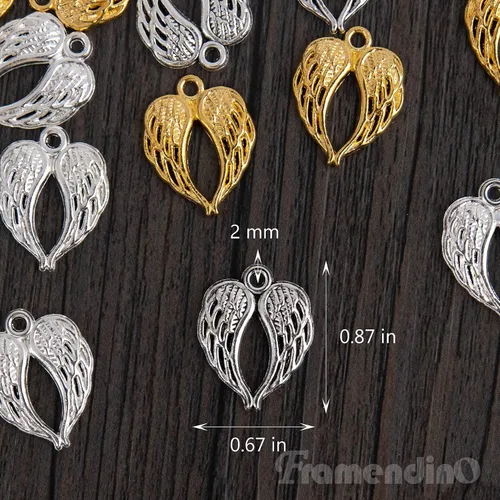 Vista 2 de Framendino, Dijes de alas de ángel con alas de oro, dije de alas de metal para pulseras, collares, aretes, suministros de fabricación de joyas de 3