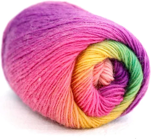 Vista 24 de Hilo de lana golo para tejer 200 yardas, hilo Cachemire multicolor arcoíris