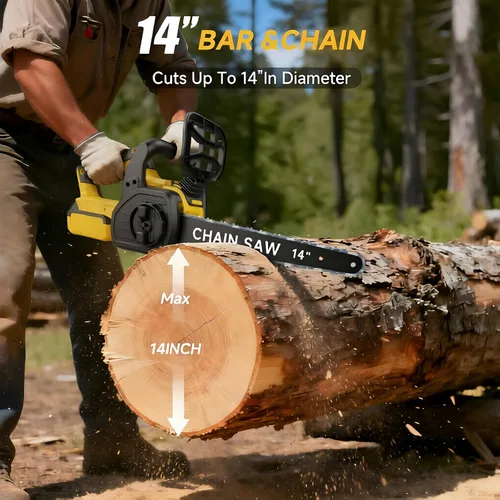 Vista 3 de Motosierra eléctrica sin escobillas de 14 pulgadas, motosierra inalámbrica a batería compatible con batería Dewalt de 20 V con pantalla LCD