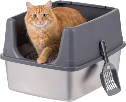 Vista 15 de IRIS USA - Caja de arena para gatos de alta cara, grande, escudo de dispersión, color negro