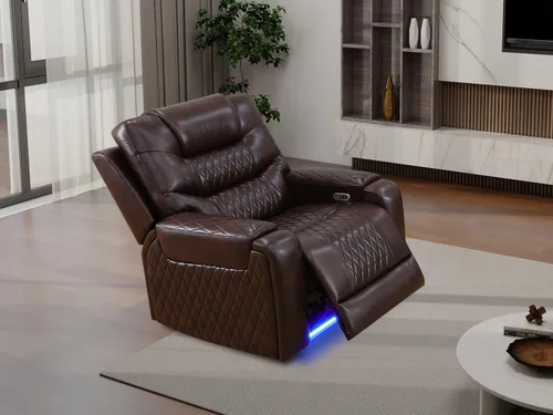 Vista 122 de Juego de sofá reclinable eléctrico, seccional de cuero transpirable beige, juego de muebles de sala de estar, 2 piezas, sofá reclinable eléctrico
