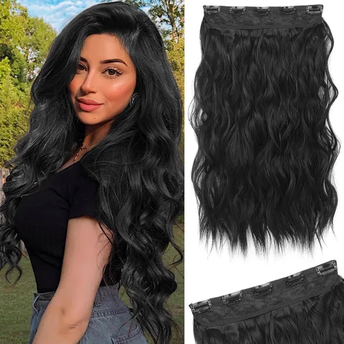 Vista 56 de REECHO Extensiones de cabello rubio, extensiones de una pieza con clip de 20" para mujer, extensiones de cabello sintético suave y natural con ondas