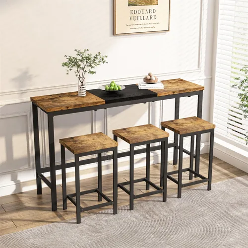 Vista 11 de Harper & Bright Designs Juego de mesa de comedor de 4 piezas, mesa de comedor de madera maciza de 60.2 pulgadas de largo con 3 taburetes y marco