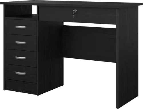 Vista 5 de Tvilum Escritorio con 5 cajones, grano de madera negro
