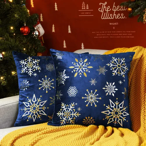 Vista 10 de Lewondr Fundas de almohada de Navidad, bordado de árbol de Navidad, patrón de estampado en caliente, fundas de almohada de terciopelo holandés