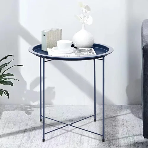 Vista 4 de Mesa Auxiliar Metal Small Side Table Round Storage Sofa End Table with Detachable Tray for Living Room Bedroom 47x50cm Sofa