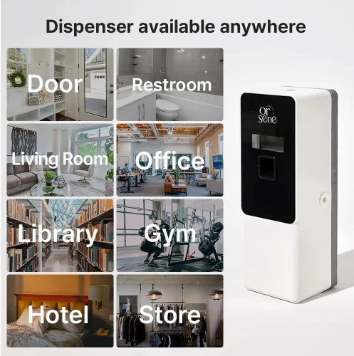 Vista 6 de Dispensador automático de fragancias LCD, montaje en pared/ABS de pie, dispensador de ambientador automático programable en aerosol para baño, Negro